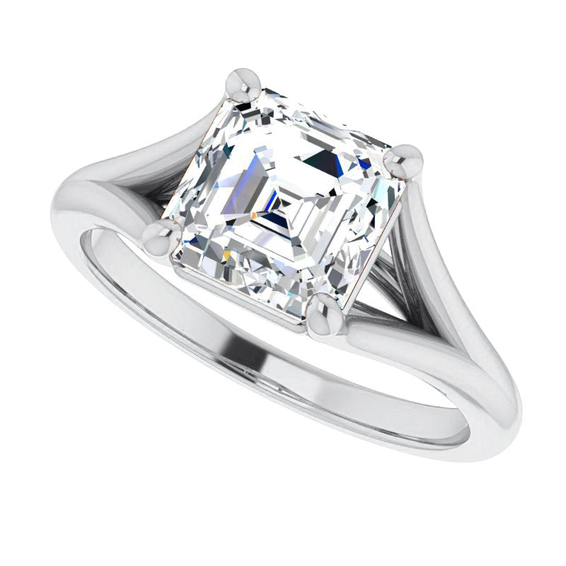 Split Shank Cathedral Asscher Moissanite Solitaire Ring