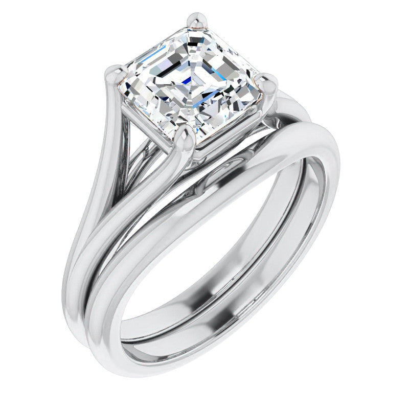 Split Shank Cathedral Asscher Moissanite Solitaire Ring