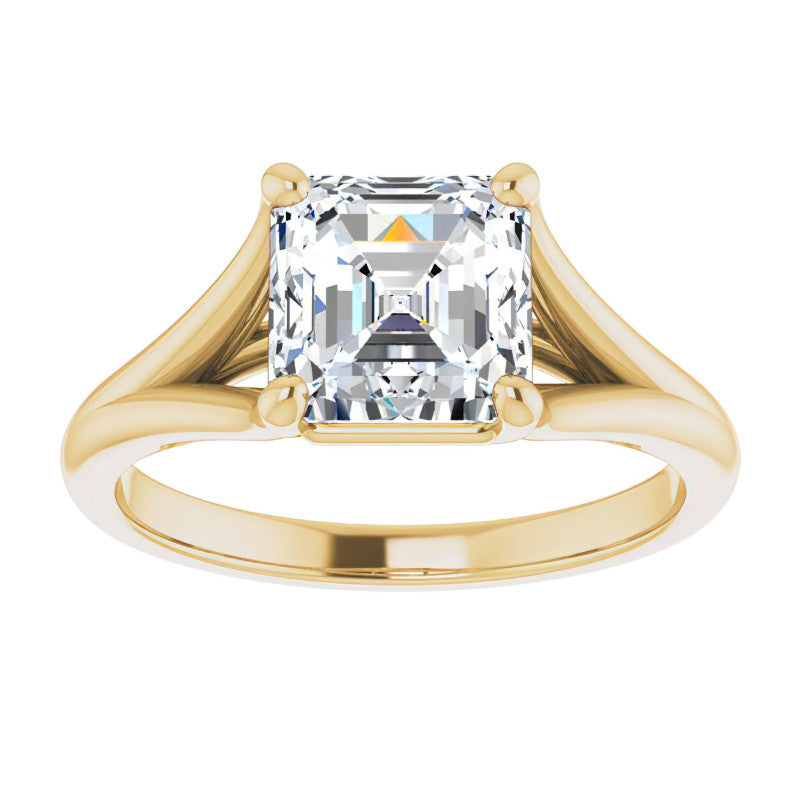 Split Shank Cathedral Asscher Moissanite Solitaire Ring