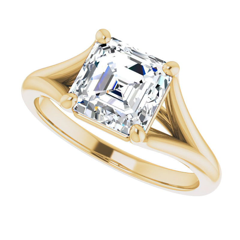 Split Shank Cathedral Asscher Moissanite Solitaire Ring