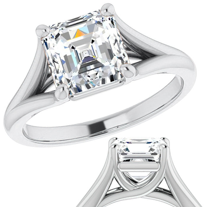 Split Shank Cathedral Asscher Moissanite Solitaire Ring