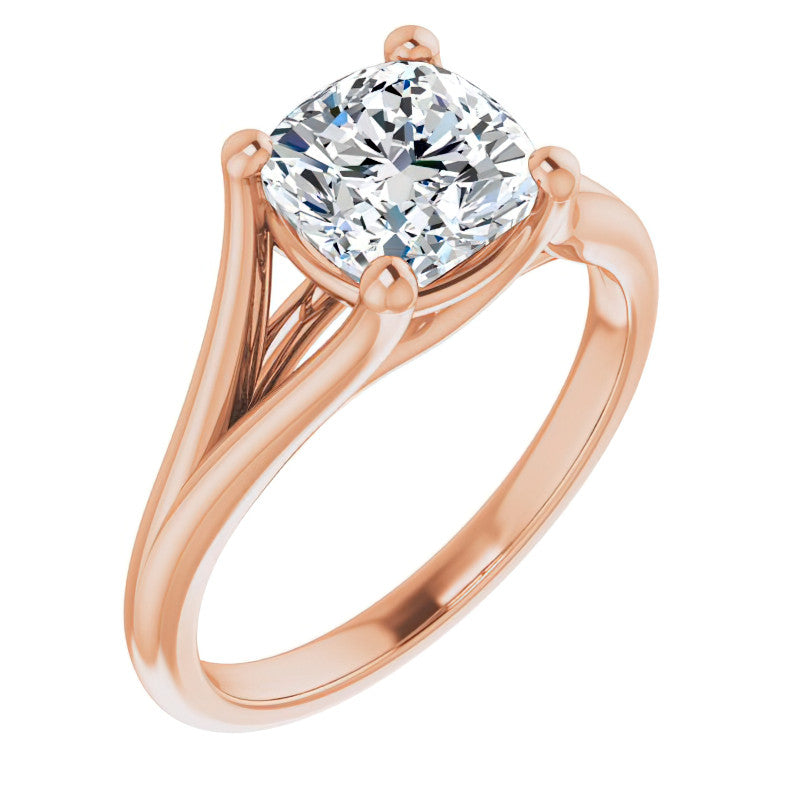 Split Shank Cathedral Cushion Moissanite Solitaire Ring