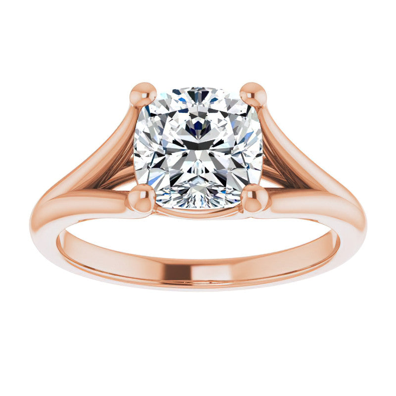 Split Shank Cathedral Cushion Moissanite Solitaire Ring