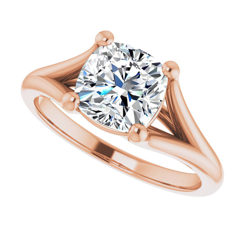 Split Shank Cathedral Cushion Moissanite Solitaire Ring