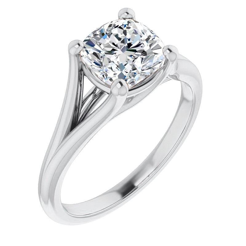 Split Shank Cathedral Cushion Moissanite Solitaire Ring