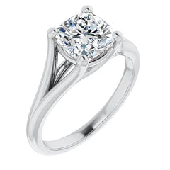 Split Shank Cathedral Cushion Moissanite Solitaire Ring