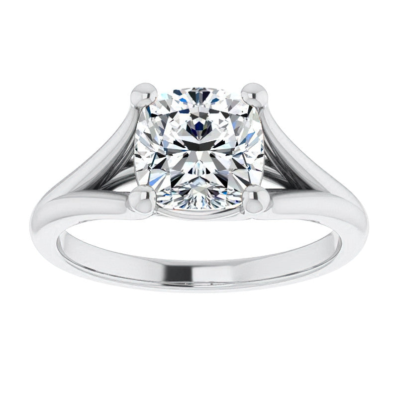 Split Shank Cathedral Cushion Moissanite Solitaire Ring
