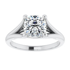 Split Shank Cathedral Cushion Moissanite Solitaire Ring