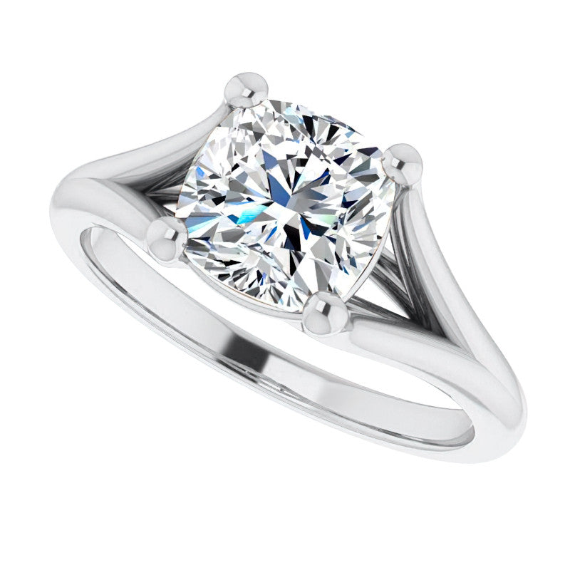 Split Shank Cathedral Cushion Moissanite Solitaire Ring