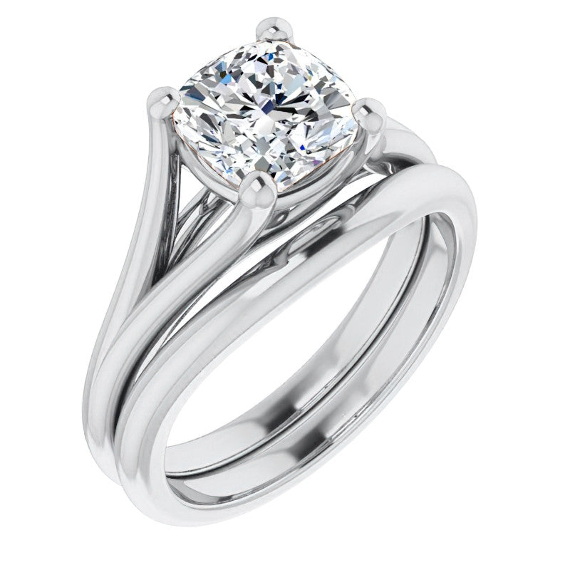 Split Shank Cathedral Cushion Moissanite Solitaire Ring