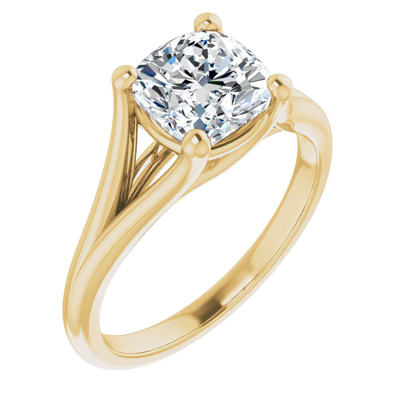 Split Shank Cathedral Cushion Moissanite Solitaire Ring