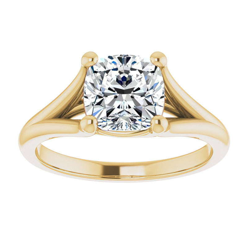 Split Shank Cathedral Cushion Moissanite Solitaire Ring