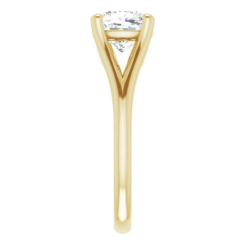 Split Shank Cathedral Cushion Moissanite Solitaire Ring