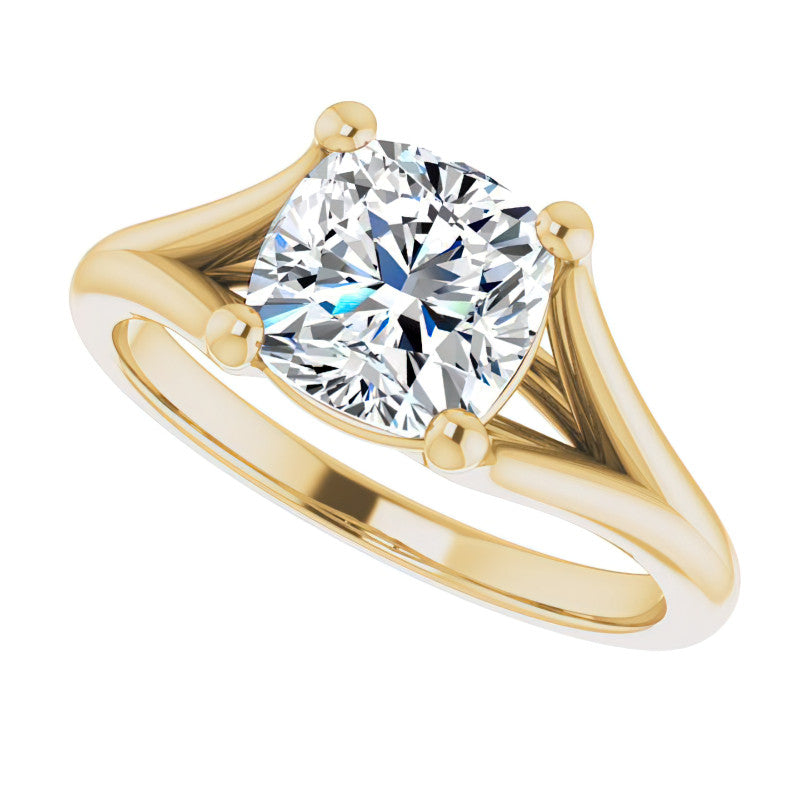 Split Shank Cathedral Cushion Moissanite Solitaire Ring