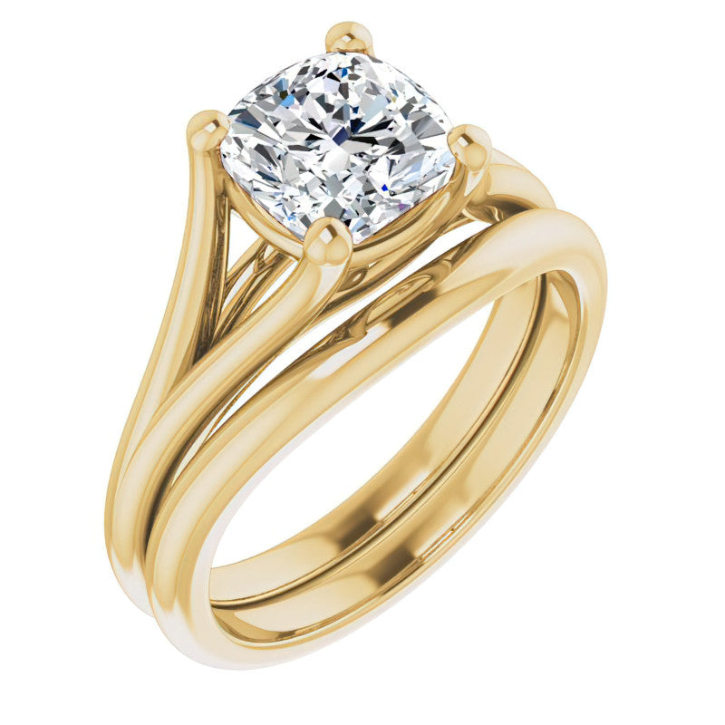 Split Shank Cathedral Cushion Moissanite Solitaire Ring