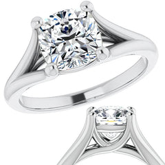 Split Shank Cathedral Cushion Moissanite Solitaire Ring