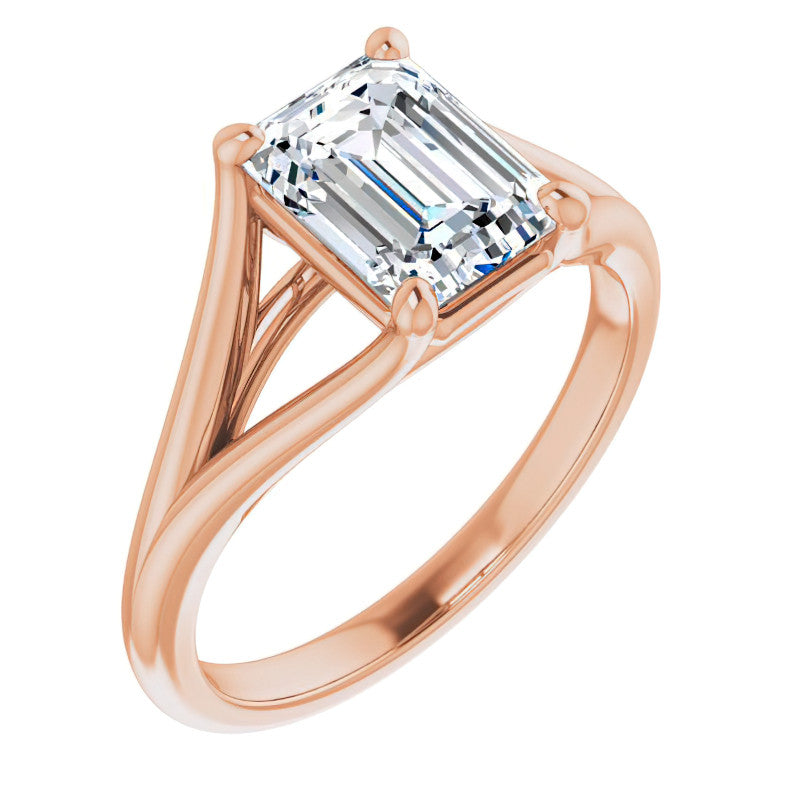 Split Shank Cathedral Emerald / Radiant Moissanite Solitaire Ring
