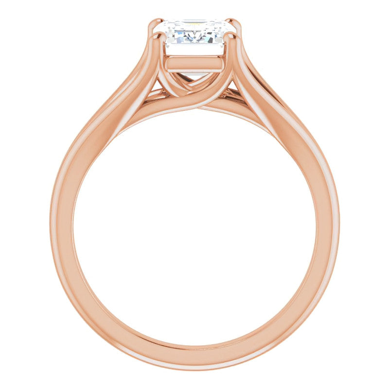 Split Shank Cathedral Emerald / Radiant Moissanite Solitaire Ring
