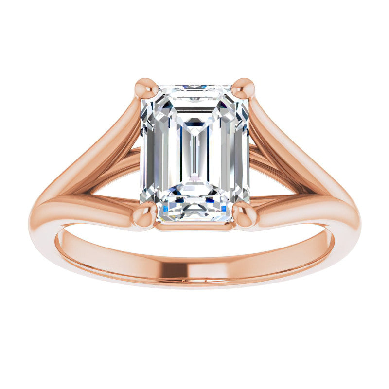 Split Shank Cathedral Emerald / Radiant Moissanite Solitaire Ring