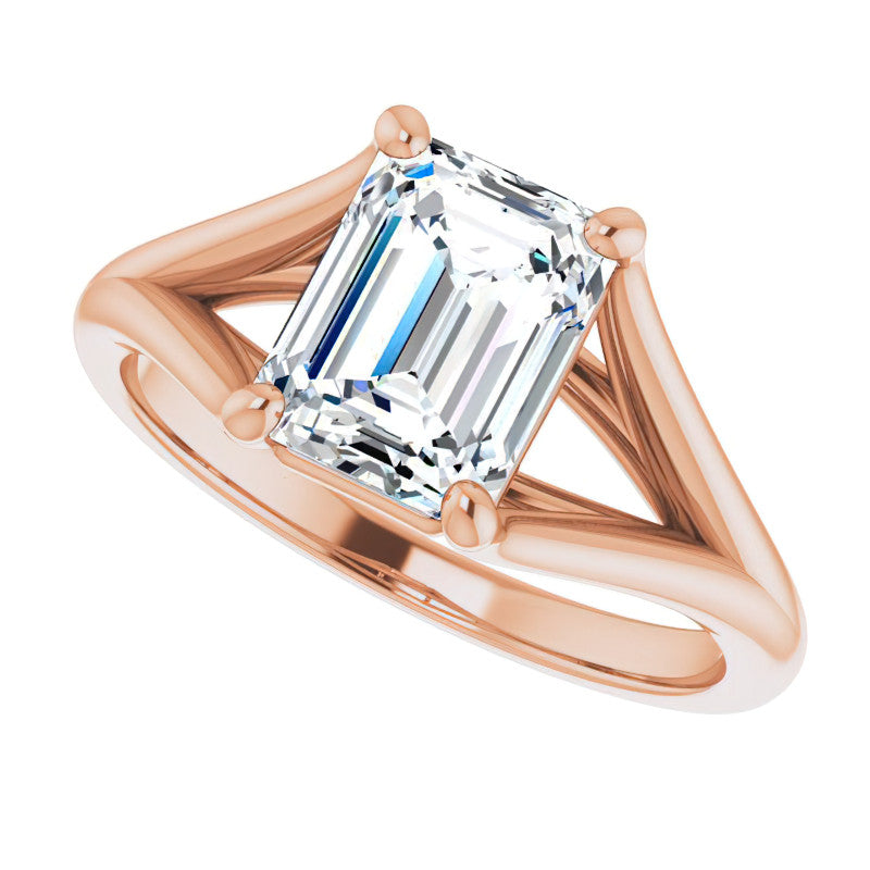 Split Shank Cathedral Emerald / Radiant Moissanite Solitaire Ring