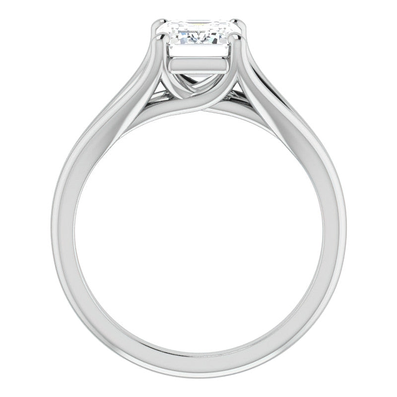 Split Shank Cathedral Emerald / Radiant Moissanite Solitaire Ring