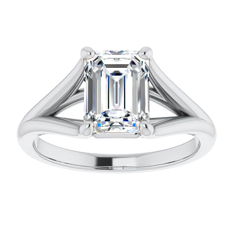 Split Shank Cathedral Emerald / Radiant Moissanite Solitaire Ring