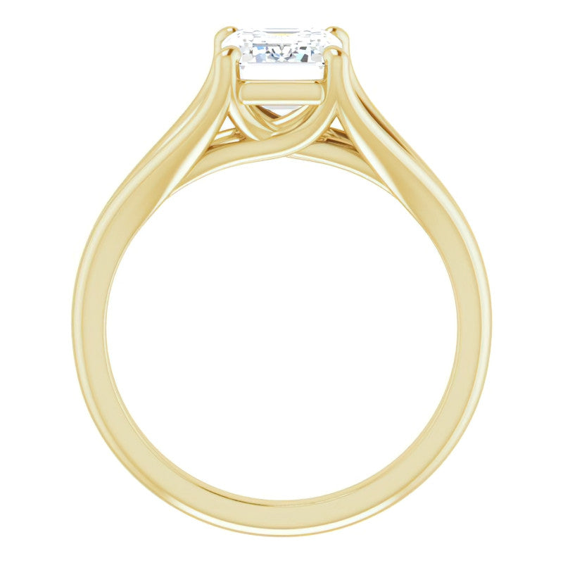 Split Shank Cathedral Emerald / Radiant Moissanite Solitaire Ring