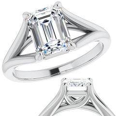Split Shank Cathedral Emerald / Radiant Moissanite Solitaire Ring