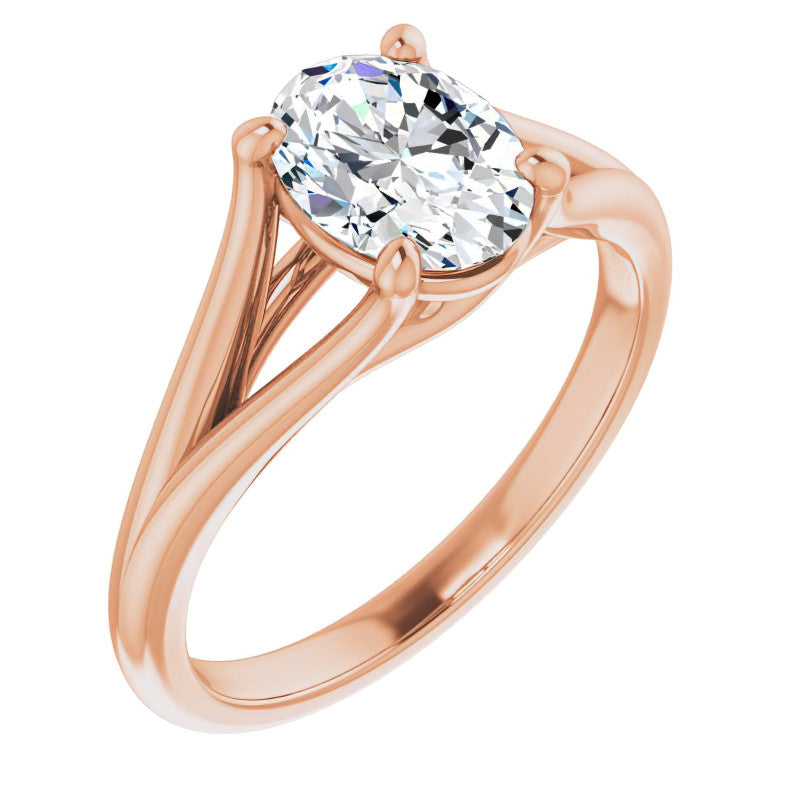 Split Shank Cathedral Oval Moissanite Solitaire Ring
