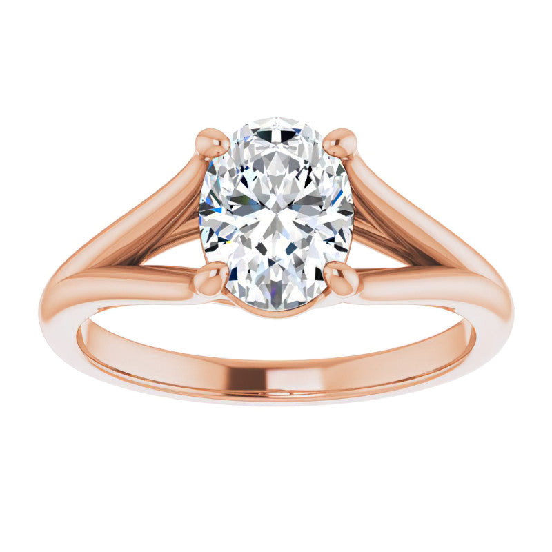 Split Shank Cathedral Oval Moissanite Solitaire Ring