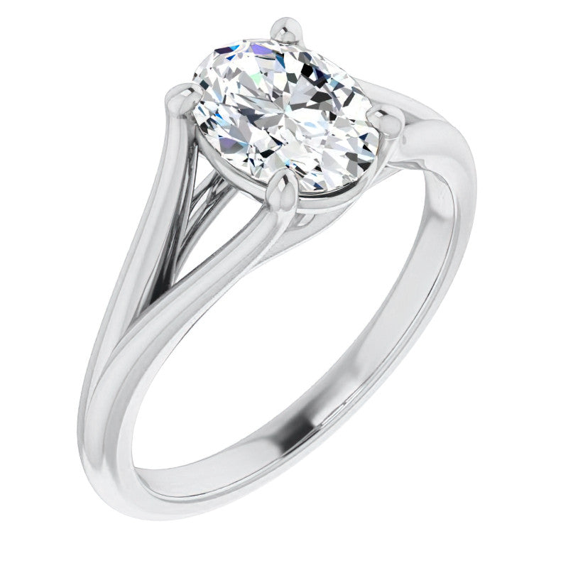 Split Shank Cathedral Oval Moissanite Solitaire Ring