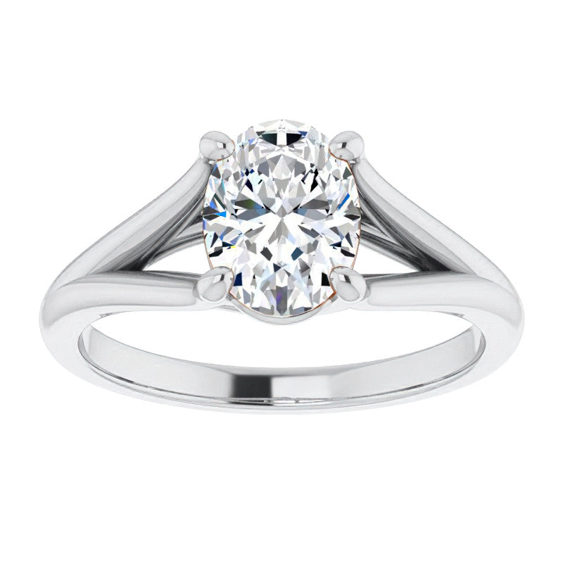 Split Shank Cathedral Oval Moissanite Solitaire Ring