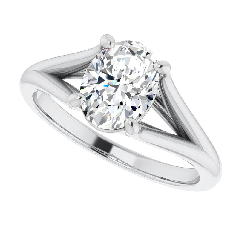 Split Shank Cathedral Oval Moissanite Solitaire Ring