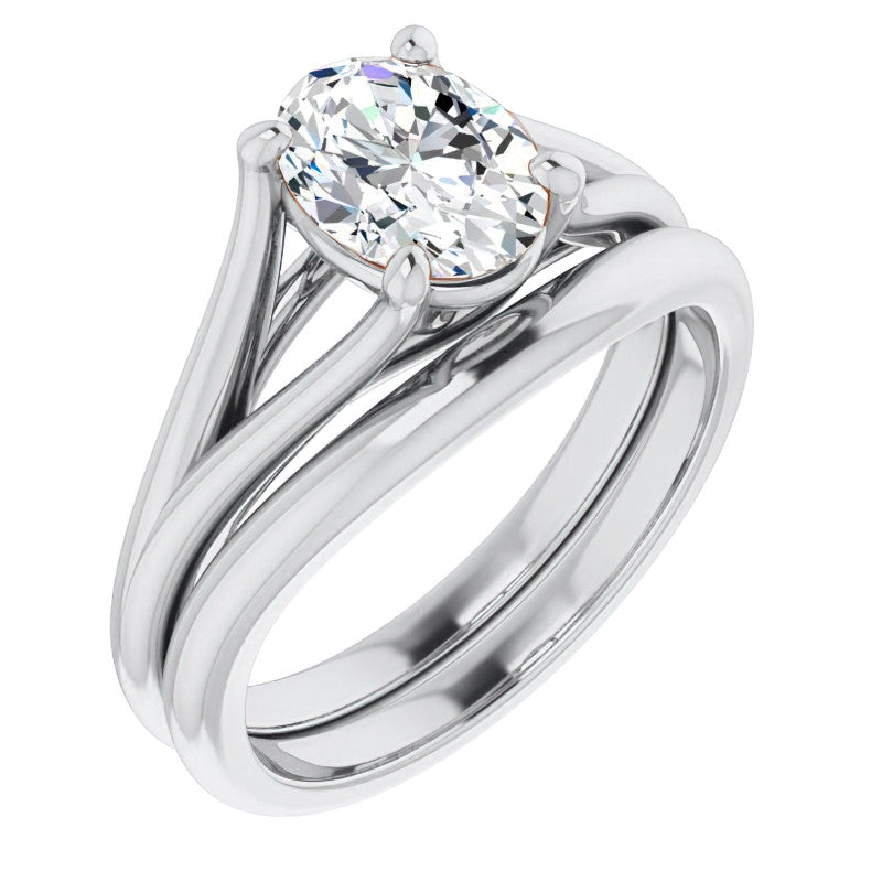 Split Shank Cathedral Oval Moissanite Solitaire Ring