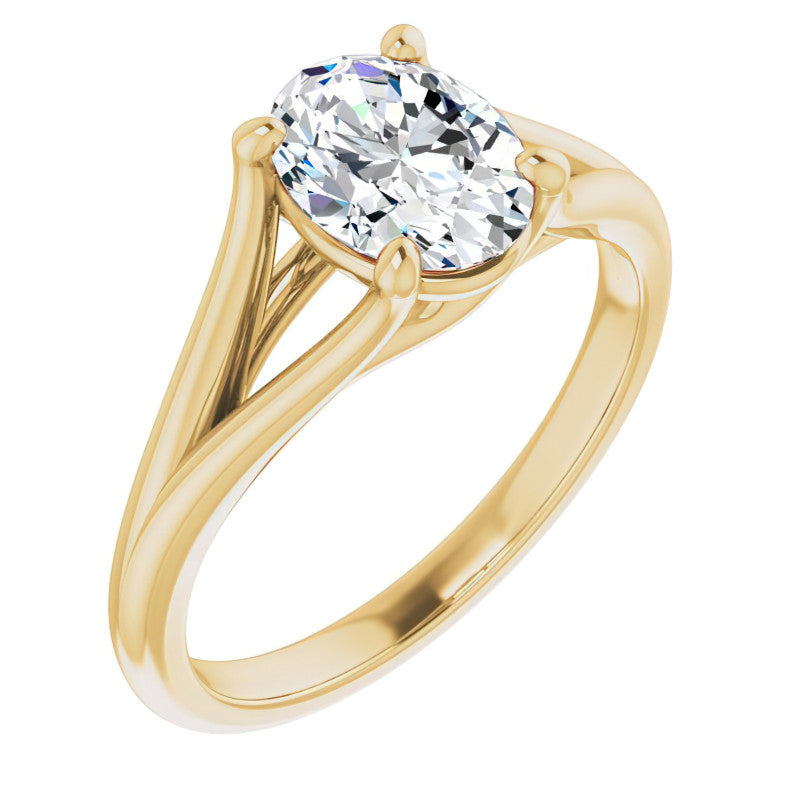 Split Shank Cathedral Oval Moissanite Solitaire Ring