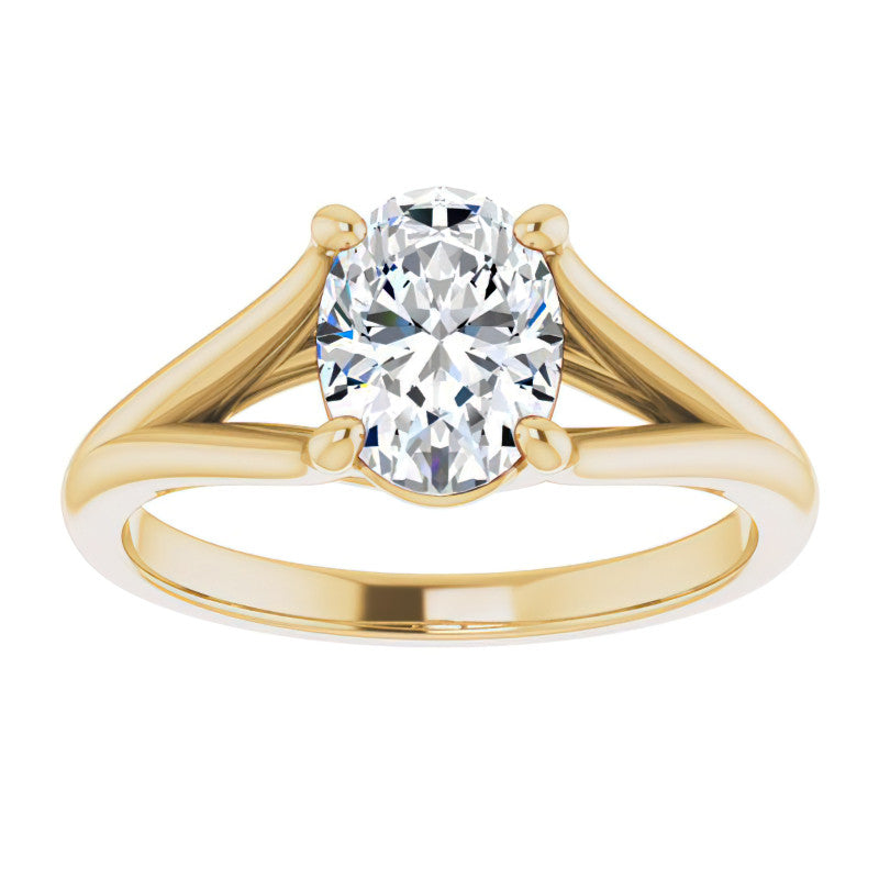Split Shank Cathedral Oval Moissanite Solitaire Ring
