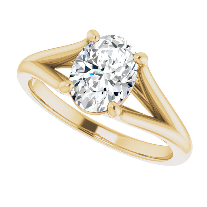 Split Shank Cathedral Oval Moissanite Solitaire Ring