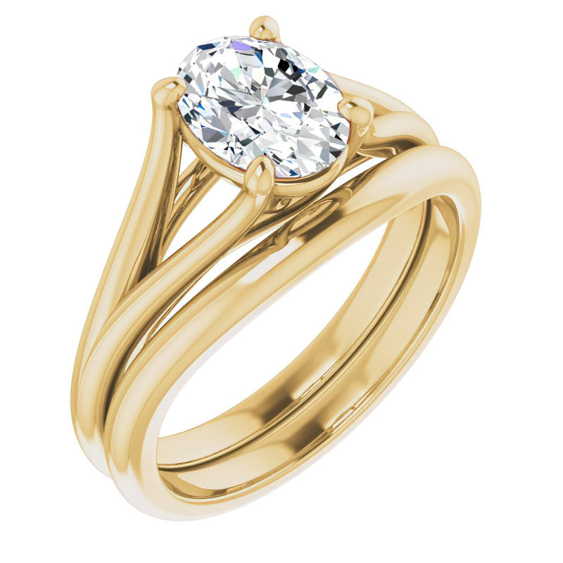 Split Shank Cathedral Oval Moissanite Solitaire Ring