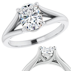 Split Shank Cathedral Oval Moissanite Solitaire Ring