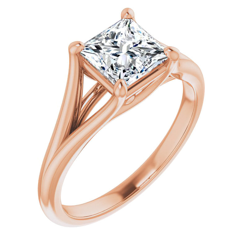 Split Shank Cathedral Princess cut Moissanite Solitaire Ring