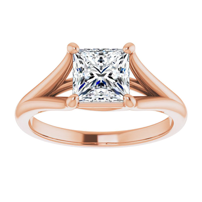 Split Shank Cathedral Princess cut Moissanite Solitaire Ring