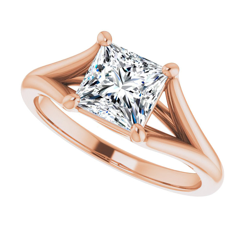 Split Shank Cathedral Princess cut Moissanite Solitaire Ring