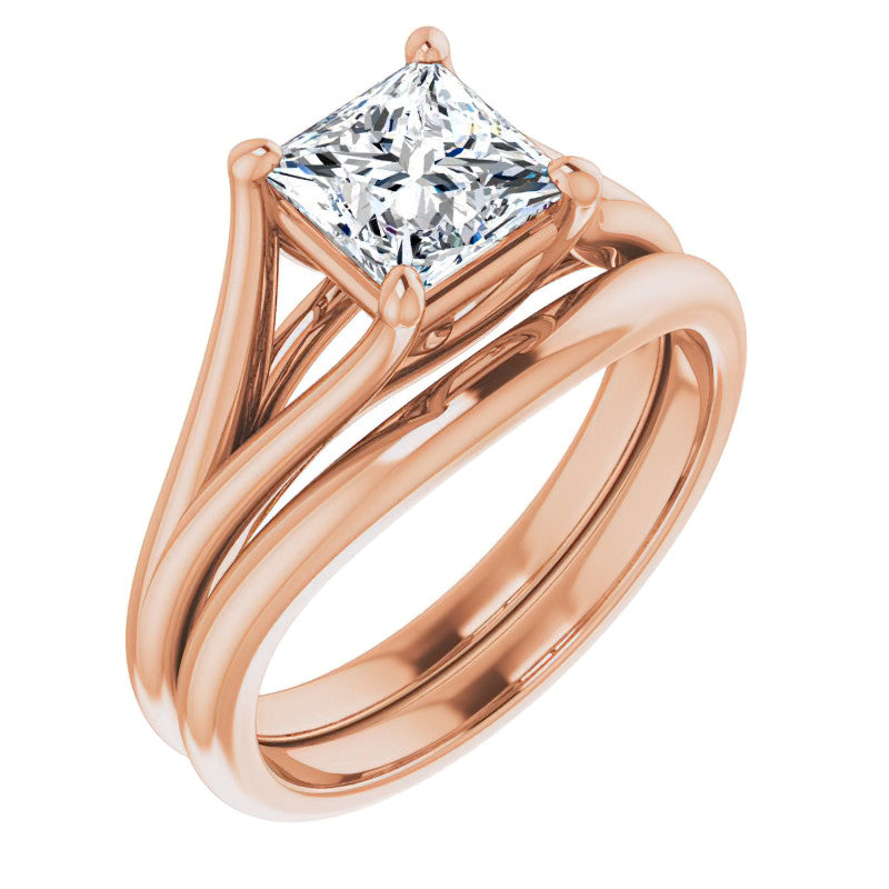 Split Shank Cathedral Princess cut Moissanite Solitaire Ring