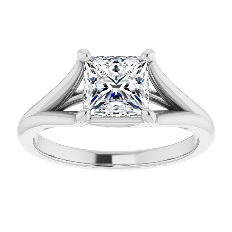 Split Shank Cathedral Princess cut Moissanite Solitaire Ring