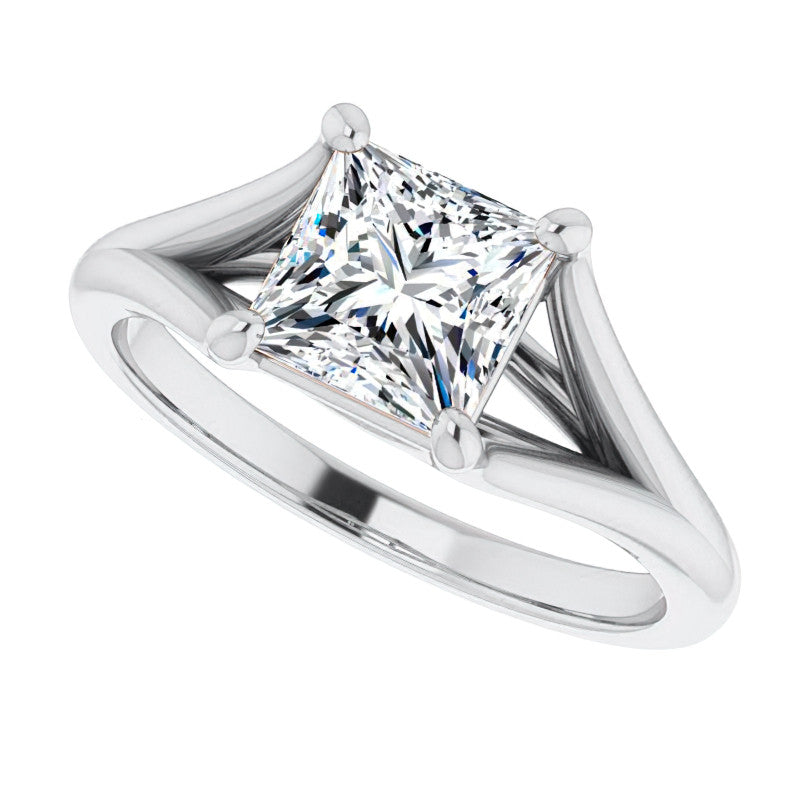 Split Shank Cathedral Princess cut Moissanite Solitaire Ring