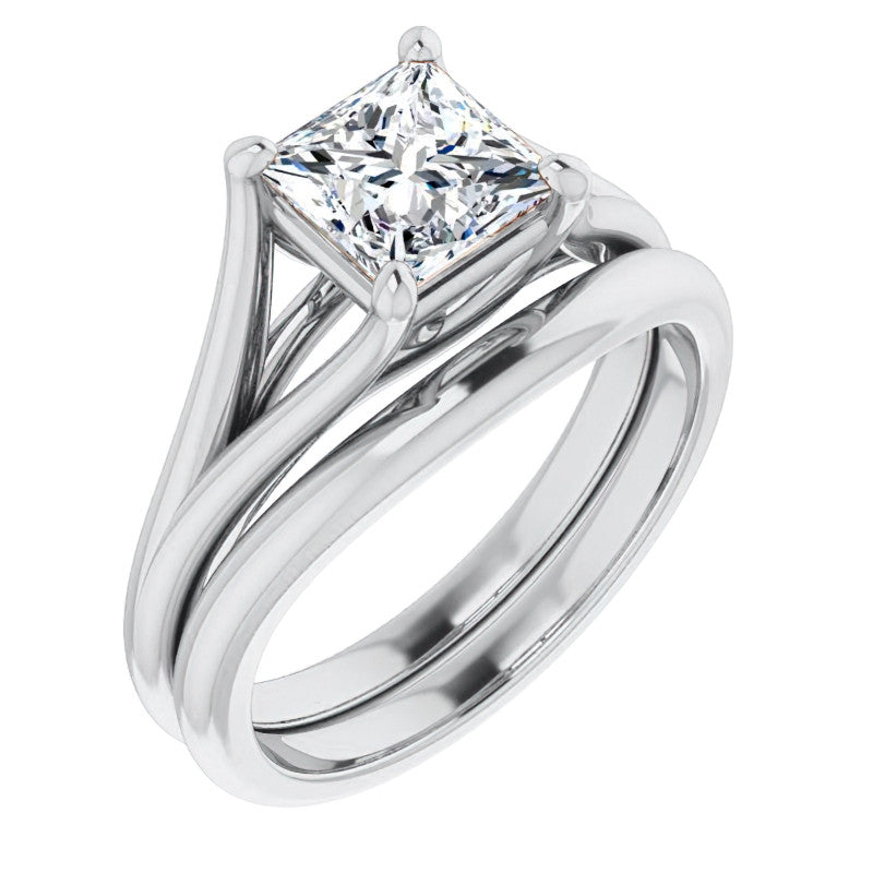 Split Shank Cathedral Princess cut Moissanite Solitaire Ring