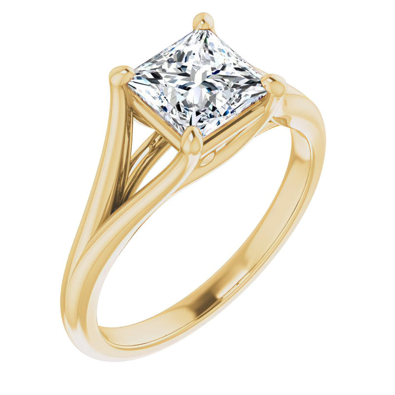 Split Shank Cathedral Princess cut Moissanite Solitaire Ring