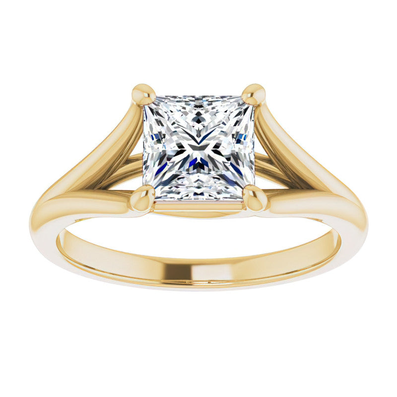 Split Shank Cathedral Princess cut Moissanite Solitaire Ring