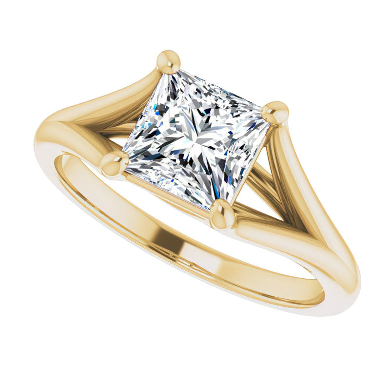 Split Shank Cathedral Princess cut Moissanite Solitaire Ring