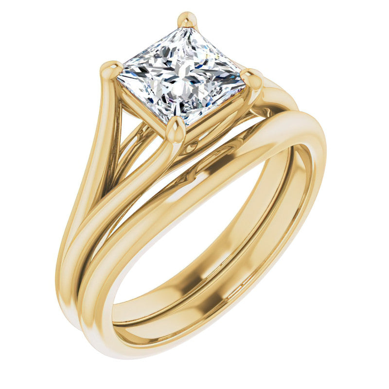 Split Shank Cathedral Princess cut Moissanite Solitaire Ring